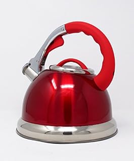 CookSpace (TM) Red Stainless Steel Induction Gas Electric Hob Stove Top Whistling Kettle 3.5 Litre