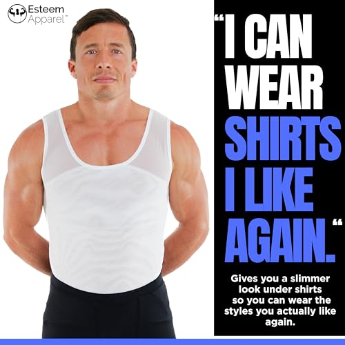 Do Compression Shirts Make You Look Thinner? 2 Esteem Apparel Original Men's Chest Compression Shirt to Hide Gynecomastia Slimming Shapewear (XX-Large, White)