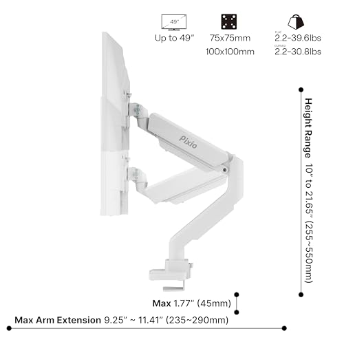 Image of Pixio PX277 OLED Max V2 White 27 inch 240Hz Refresh Rate QHD 1440p Resolution 0.03ms GTG Response Time Gaming Monitor with PS2S White Ultrawide Heavy-Duty Premium Single Monitor Arm