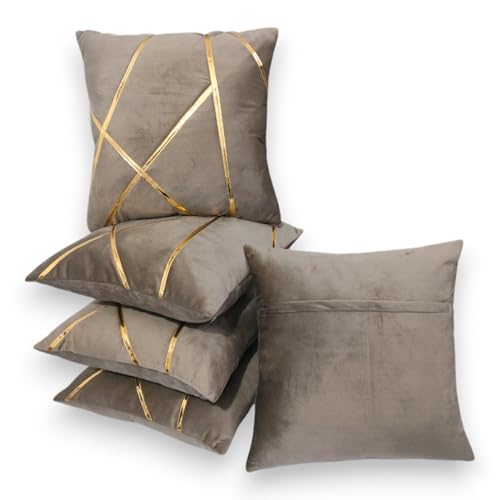 Image of Zikrak Besur Gold Stripe On Velvet|Pack of 5 Cushion Cover|for Home Decoration|Living Room Decor|Hotel Premeuim Qulaity Cushion Cover|Exclusive ON Amazon (Mouse, 24 X 24 INCH(60 X 60 CM))