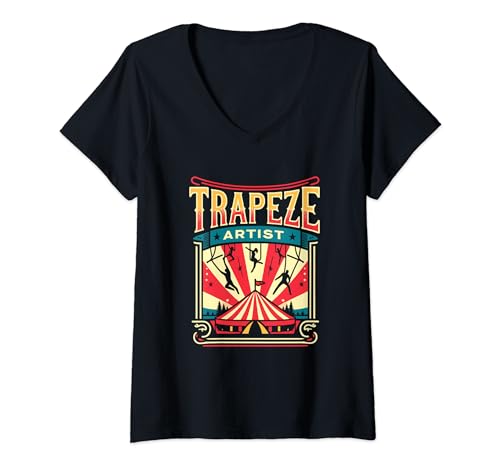 Image of Womens Circus Trapeze Artist Costume Staff Carnival Theme Party V-Neck T-Shirt
