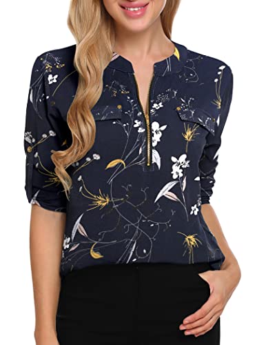 ANGVNS Women Long Sleeve Chiffon Blouse V Neck Office Work Blouse for Women Dress Shirts Tunic Tops