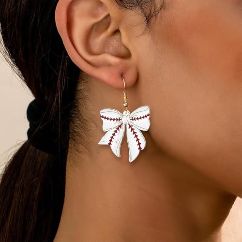Baseball Softball Bow Earrings for Women Bow Football Earings Game Day Earrings Outfits Shirts Women Football Baseball Softball Gifts Accessories Party Favors3