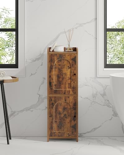 Hzuaneri Bathroom Storage Cabinet, Corner Floor Cabinet with 2 Doors and Adjustable Shelf, Narrow Toilet Paper Cabinet, Bathroom Organizer for Small Spaces, Rustic Brown BC19901X