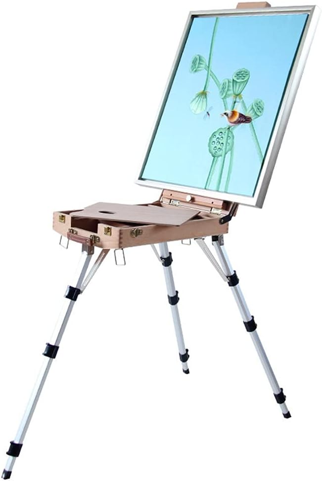 HBJWOV Wooden Easel Portable Folding Table Easel for Drawing Oil Paint Aluminum Alloy Sketch Painting Easel for The Artist Art Supplies