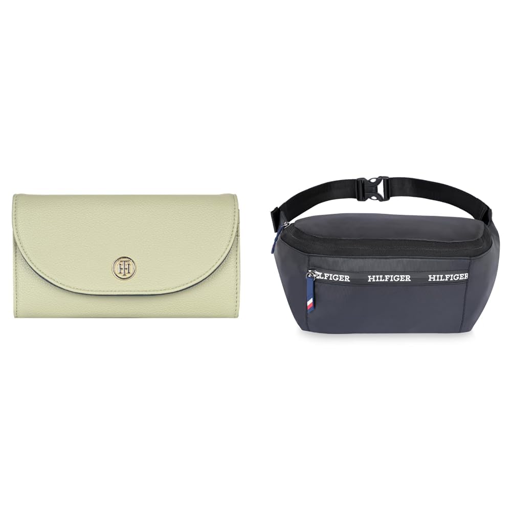 tommy hilfiger Wallet for Women, Roche, Flap Wallet with Sling, Olive + Unisex Convertible Backpack & Crossbody, 15L - Minden Plus in Navy & Black - Versatile 3-in-1 Bag for Travel, Work &-picture-30