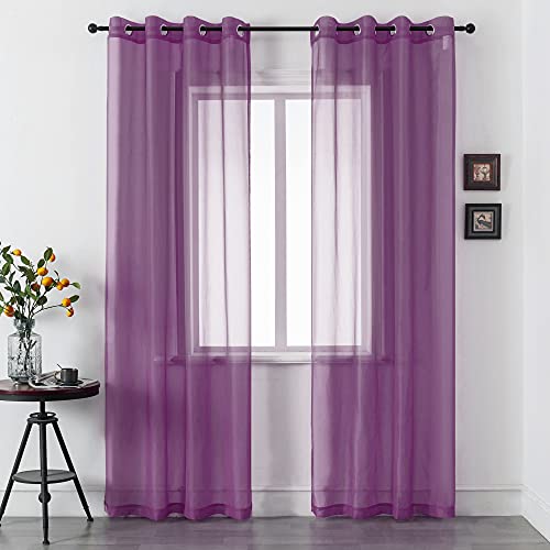 DUALIFE Lot de 2 rideaux en voile violet prune avec œillets pour fenêtre filtrant la lumière 248 cm de long pour salon et chambre à coucher 132 x 248 cm