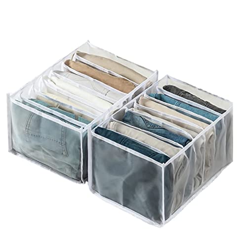 NORCKS 2 PCS Organizador de Cajones de Ropa, 7 Rejillas, Armario con compartimento para jeans, Caja de Separación de Malla, organizador para el hogar lavado (2*36x25x20cm) (Blanco) Cover