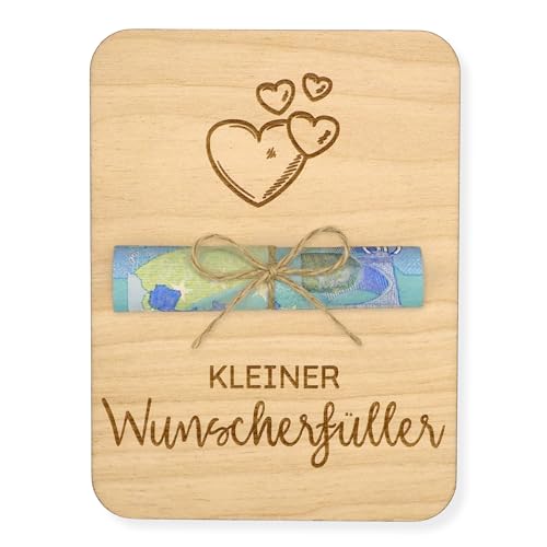 ZUKLA kleines Wunscherfüller Geldgeschenk Holz 12 x 9 cm - Verpackung für Geldgeschenke zum Geburtstag, zur Hochzeit, Taufe - Handmade - Geschenkgutschein