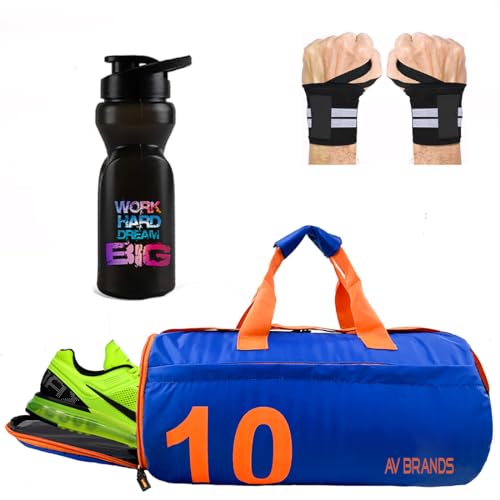 AV Brands Combo of Gym Bag with Shoe Compartment Gym Wrist Band and Shaker Bottle(Black) Gym & Fitness Kit