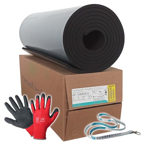 Armacell Armaflex - Placas de caucho autoadhesivas AF, guantes rojos y cordón Scorprotect® (negro, grosor de aislamiento 19 mm, 1000 x 6000 mm)