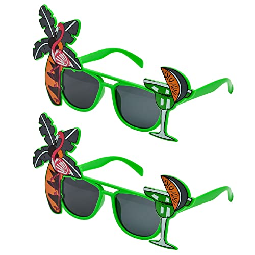 Fvomye 2 piezas de gafas de sol tropicales para fiesta, gafas hawaianas, gafas de sol de playa, luau, fiesta, verano, tropical, accesorio de disfraz (cococo), rosa, verde Cover
