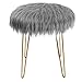FGDSA Okrągły, wyściełany podnóżek, długie futro, krzesło szare ze złotymi metalowymi spinkami do włosów, nogami, stołek do doju