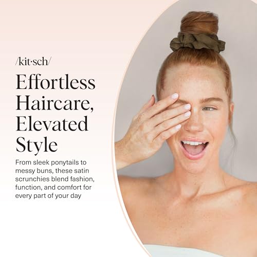 Image of Kitsch Scrunchies for Women - No Crease Hair Ties for Girls | Scrunchies For All Hair Types and Textures, Perfect for Day or Night | Ideal Gifts for Women - Moss Green, 5 Pcs