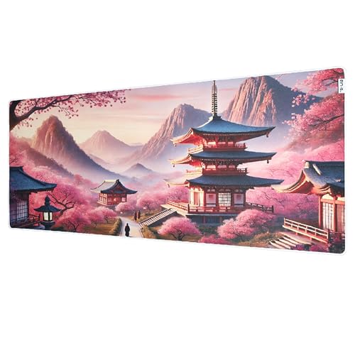The G-Lab - Pad Temple - Tapis de Souris XXL - 900x400 - Tapis de Souris Gamer avec Bords Cousus, Surface Polyester Type Control, Base Antidérapante – Accessoire Bureau et Gaming (Temple Japonais)