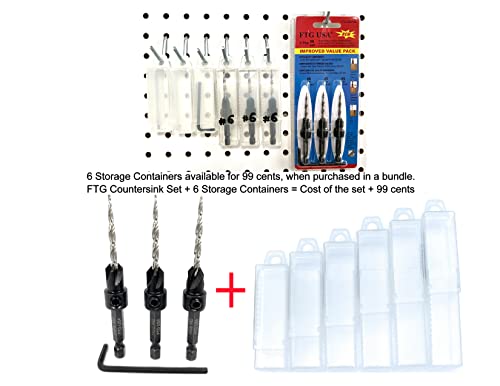Image of FTG USA #6 (9 /64 inch) Wood Countersink Drill Bit 3-Pc Set with Hex Key | Convenient 3-pack of identical tapered bits for woodworking. Includes 1 Allen wrench hex key for easy adjustments