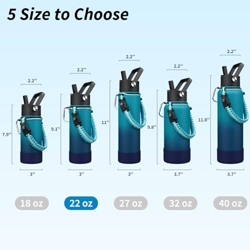 Image of BJPKPK 22oz Insulated Water Bottle with 3 Lids, Straw Lid & Handle