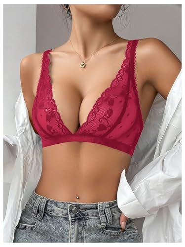 Image of SOLY HUX Women's Lace Bras Deep V Neck Wireless Bra Comfort Everyday Bralette