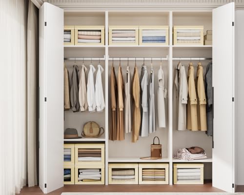 Image of Homsorout Collapsible & Stackable Fabric Storage Bins with Front Window, 6 Pack for Closet, Bedroom, Nursery, Home & Office, Beige, 14.9 x 9.8 x 9.8 Inches