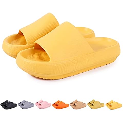 Youecci Cloud Slides for Women and Men Quick Dry Shower Slippers Bathroom Sandals Super Soft Massage Thick Sole House Slippers for Indoor & Outdoor Ligh Yellow Size 10-11 Cover