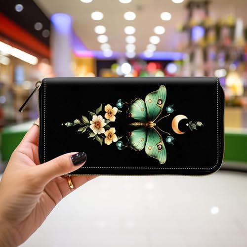 Wallet,Leather Long Wallet Suitable For Ladies And Teenagers - Detachable Wristband + RFID Travel Wallet With Card Slot - Butterfly Moon Flowers4