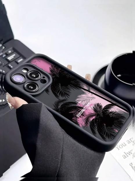 Image of COVERLY Coconut Palm Tree Back Case Cover for iPhone 12 Pro | Hot Goa Vibes Cute Design | Camera Protection | Soft TPU Silicone Fashion Aesthetic Printed Cover for Girls & Women (Black, Shockproof)