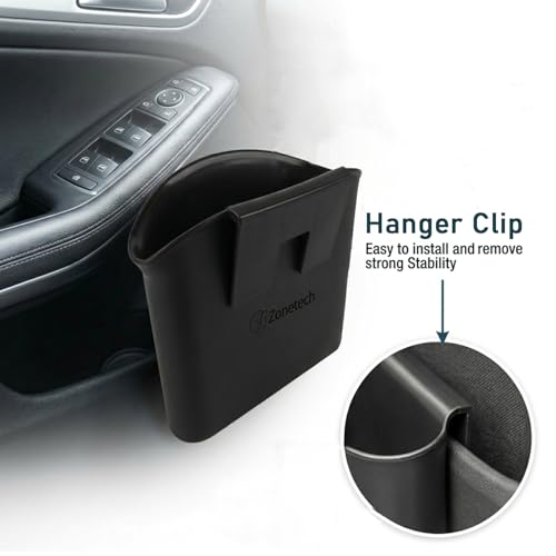 ZONETECH Portable Hanging Mini Car Garbage Can – Classic Black Trash Container - Premium Quality Automotive Universal Compact Traveling Wastebasket for Vehicle,Office, Home (1-Pack) - Thumbnail 7