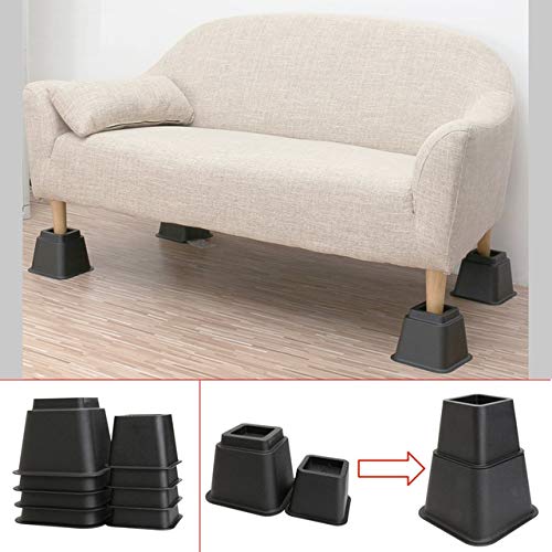 Homeroots Bed Risers Set Of 8 Heavy Duty Plastic 3, 5 Or 8 Inch Adjustable Risers For Bed, Furniture Sofa, Table, And Chair - Black #TOP7