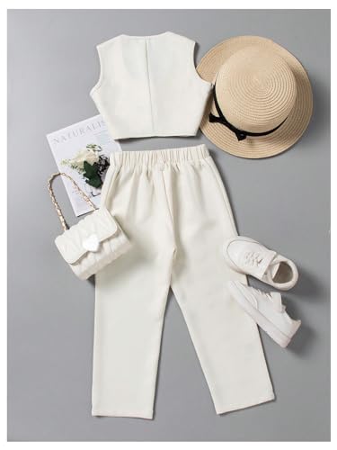 Image of Floerns Toddler Girl's Two Piece Outfit Button Front Vest Blazer and Pants Set