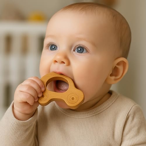 Image of Shark Doo Doo Neem Wood Baby Teether (Car) | Organic & Handcrafted | Chemical-Free, Paint-Free, Antibacterial Teething Toy for Babies