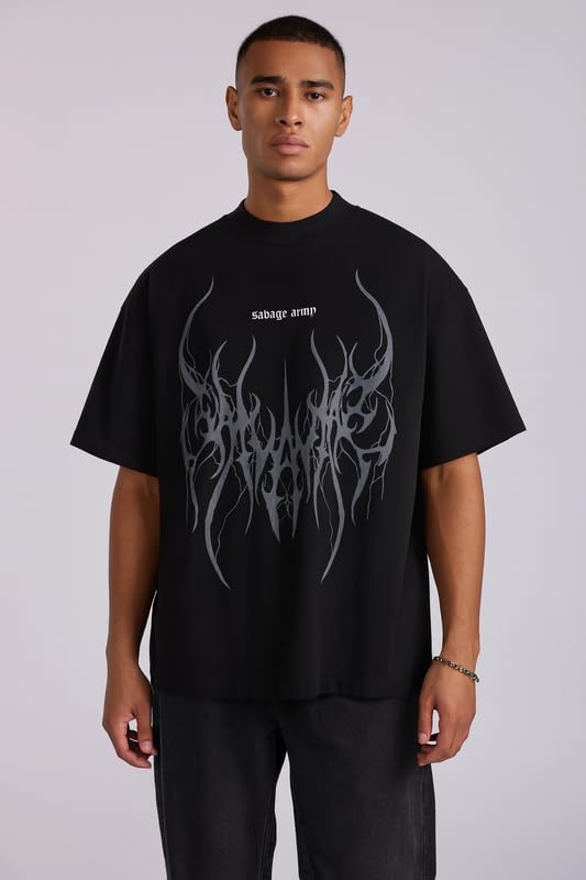 Image of BE SAVAGE Printed Oversized T Shirts for Men Drop Shoulder