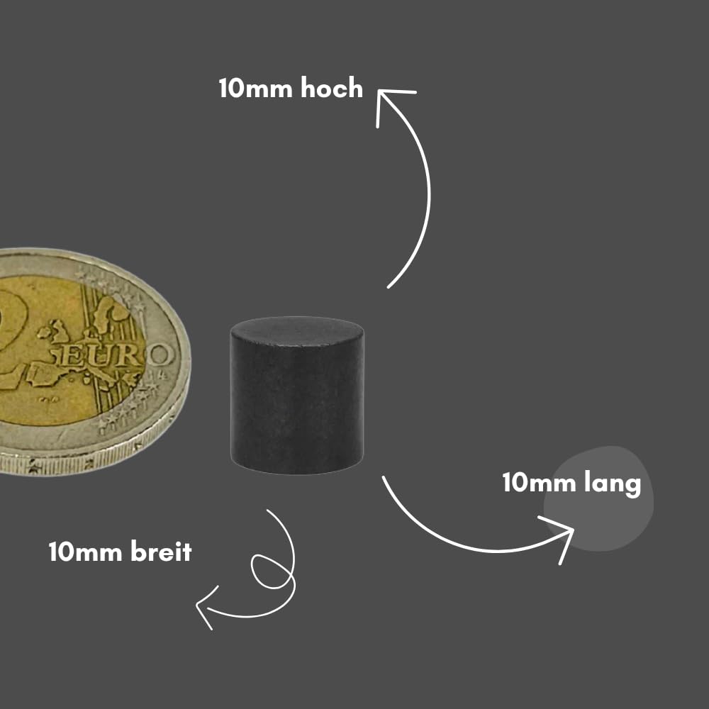STRONG MAGNETS Ferrit- Scheibenmagnet - Extra stark - 10 mm Ø - 10 mm Höhe - 500 Stück - Industrielle Anwendung, Werkstatt oder Büro