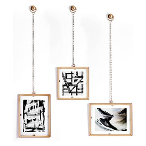 Melannco Hanging Metal Chain Retangular Floating Frames, Gold Finish, Includes Hanging Hardware, Set Of 3 Cover