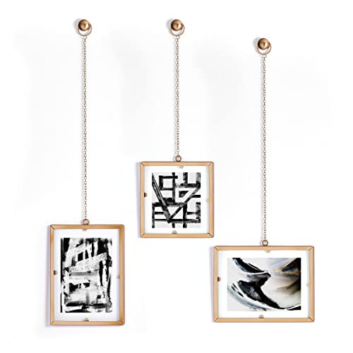 Melannco Hanging Metal Chain Retangular Floating Frames, Gold Finish, Includes Hanging Hardware, Set Of 3 #TOP20