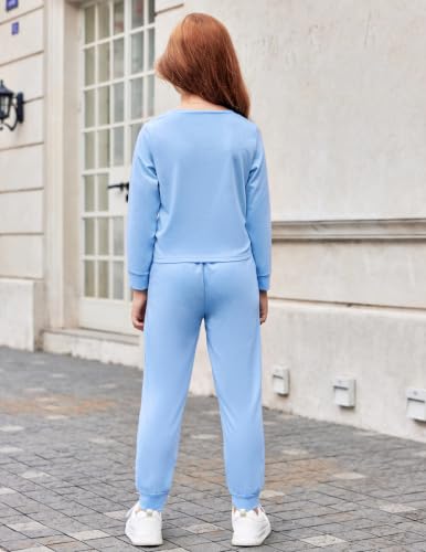 Image of Arshiner Girls 2 Piece Outfits Fashion Twist Front Tracksuit Long Sleeve Pullover Sweatshirt Sweatpants Jogger set Sweatsuit
