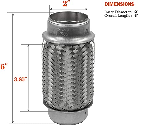 Rp Remarkable Power, Rk7506-2" X 6" Heavy Duty Stainless Steel Exhaust Flex Pipe #TOP4