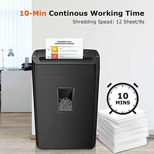 Bonsaii 12-Sheet Cross Cut Paper Shredder, 10-Minute 5.5 Gal Home Office Heavy Duty Shredder For Paper, Credit Card, Mails, Staples, With Transparent Window, High Security Level P-4 (C275-A) #TOP1