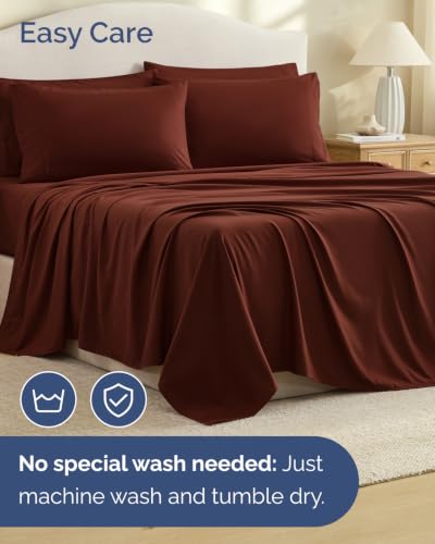 Image of Cal King 6 Piece Bed Sheet Set - Breathable & Cooling Sheets - Oxblood