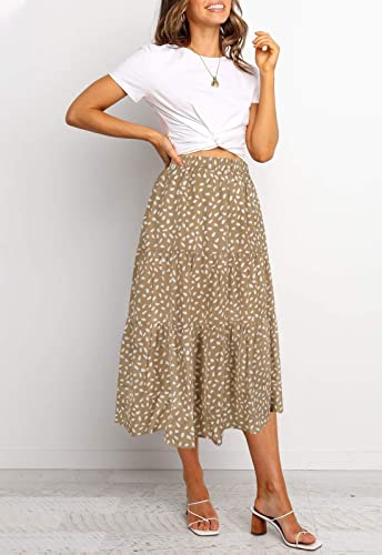 MEROKEETY Women's Boho Leopard Print Skirt Pleated A-Line Swing Midi Skirts