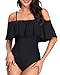 Tempt Me Women's Black Off Shoulder One Piece Swimsuits Flounce Ruffle Bathing Suits M