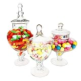 CYS EXCEL Apothecary Jars, Candy Buffet Display, Elegant Storage Jars, 3 Different Styles & Sizes, Pack of 1 Set of 3, Baby Shower Decorations, Height are 10