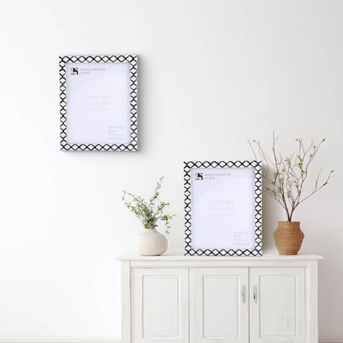Image of Handicrafts Home Black & White Vintage Photo Frames for Wall or Tabletop Display, 8x10 Picture Frame Set of 2,Boho Farmhouse Gallery Wall Frame Set, Artisan Handmade Moroccan Frame for Home Decor