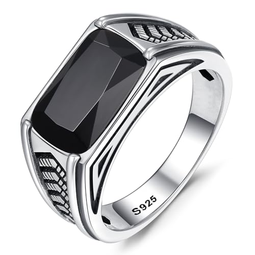 Metallo: l'anello da uomo in argento Sterling 925 ha una lunetta rettangolo da 5 carati da 12,5 x 8 mm creata pietra di onice nero. L'argento Sterling 925 è ipoallergenico e privo di nichel, quindi non devi preoccuparti di reazioni allergiche. I prodotti Yaresul non contengono colori nocivi, nichel, piombo o cadmio. È resistente alla corrosione e difficile da cambiare.
