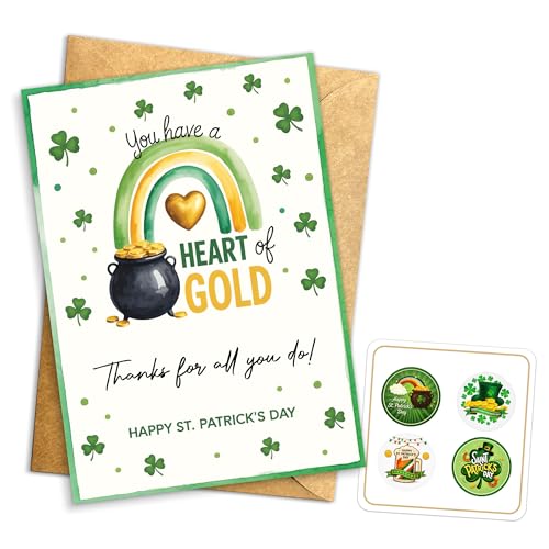 Podagree (5.3x8in You Have a Heart of Gold Rainbow Sticker, Greeting Card Blank Inside with Envelope, St. Patrick’s Day Appreciation Gift for Friends and Family, Thank You for All You Do (STP11)