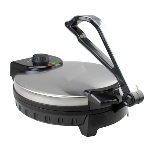 12-Inch Stainless Steel Nonstick Electric Tortilla Maker – 1200W Roti, Chapati & Flatbread Press with Adjustable Heat