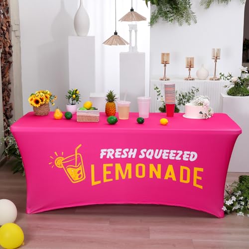 Oudain Lemonade Stand Supplies Tablecloth Stretch Spandex Table Cover Lemonade Vendor Tablecloth for Standard Folding Tables Summer Gathering Beach Picnic Lemon Birthday Party Decor(Hot Pink,6ft) by Oudain - Used condition - Image 7
