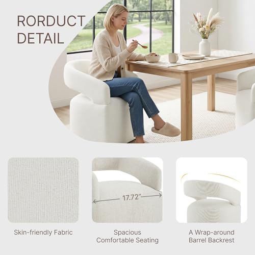 Image of KISLOT Upholstered Dining Chairs Set of 4, Modern Arm Kitchen & Dining Room Chairs with Hidden Casters, Linen Fabric Padded Rolling Chairs, Sturdy Wood Frame, 300 lbs Capacity, Ivory White