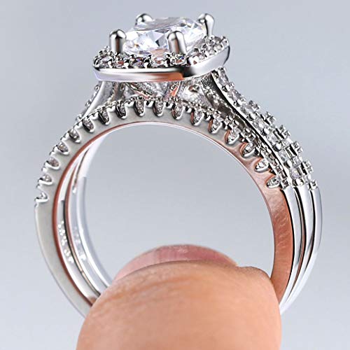 SDT Jewelry Three-in-One Bridal Wedding Engagement Anniversary Statement Eternity Ring Set (Silver, 7)
