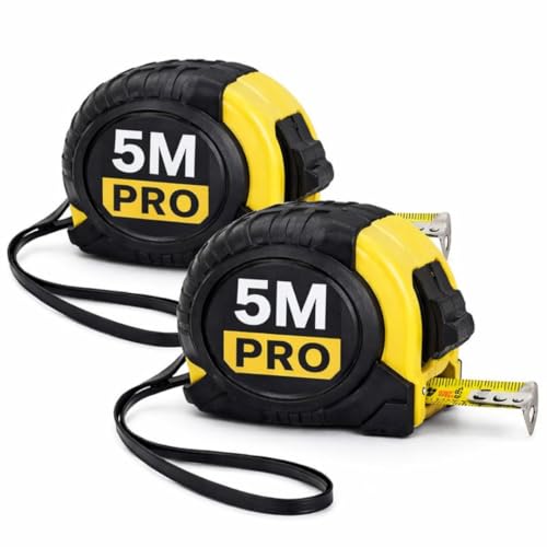 Flexómetro 5 Metros Profesional – Pack de 2 Cintas Métricas Retráctiles – Metro de Medir Resistente y Preciso