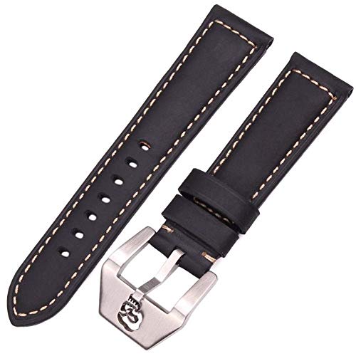 Bracelets de montre hommes 22mm 24mm en cuir véritable avec boucle acier inoxydable pour femme